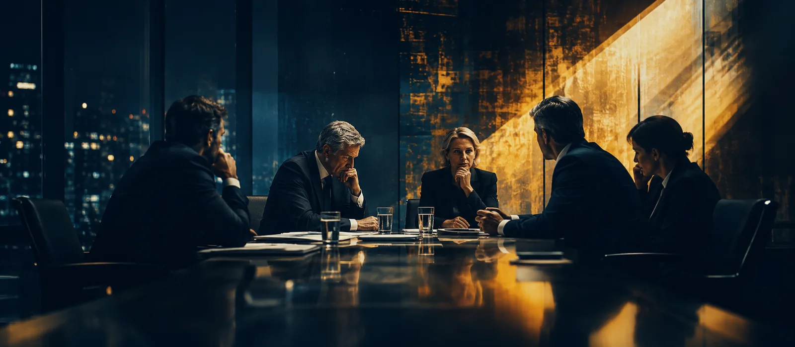 Senior executives in a boardroom under pressure